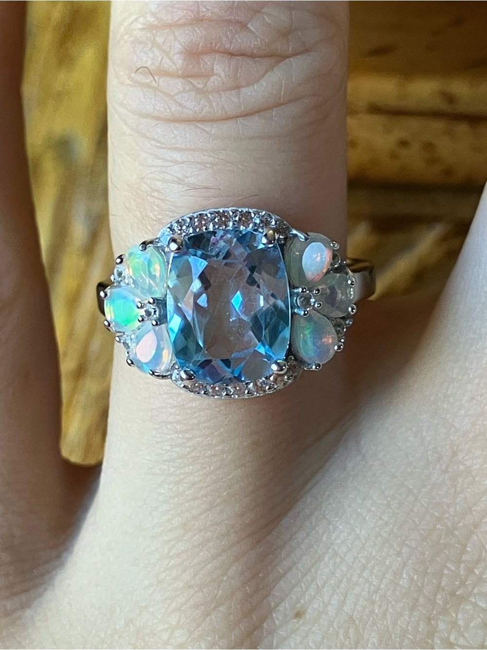 Sky Blue Topaz Ethiopian Opal Ring Size 5.75